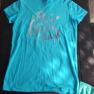 2 girls under armour shirts
